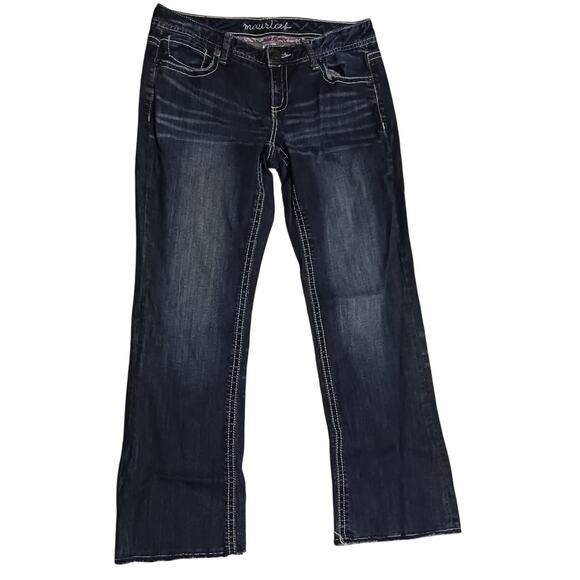 Maurices Womens LowRise Bootcut Dark Wash Blue Jeans With Raw Hems Sz 7 31Wx30L - Picture 1 of 9